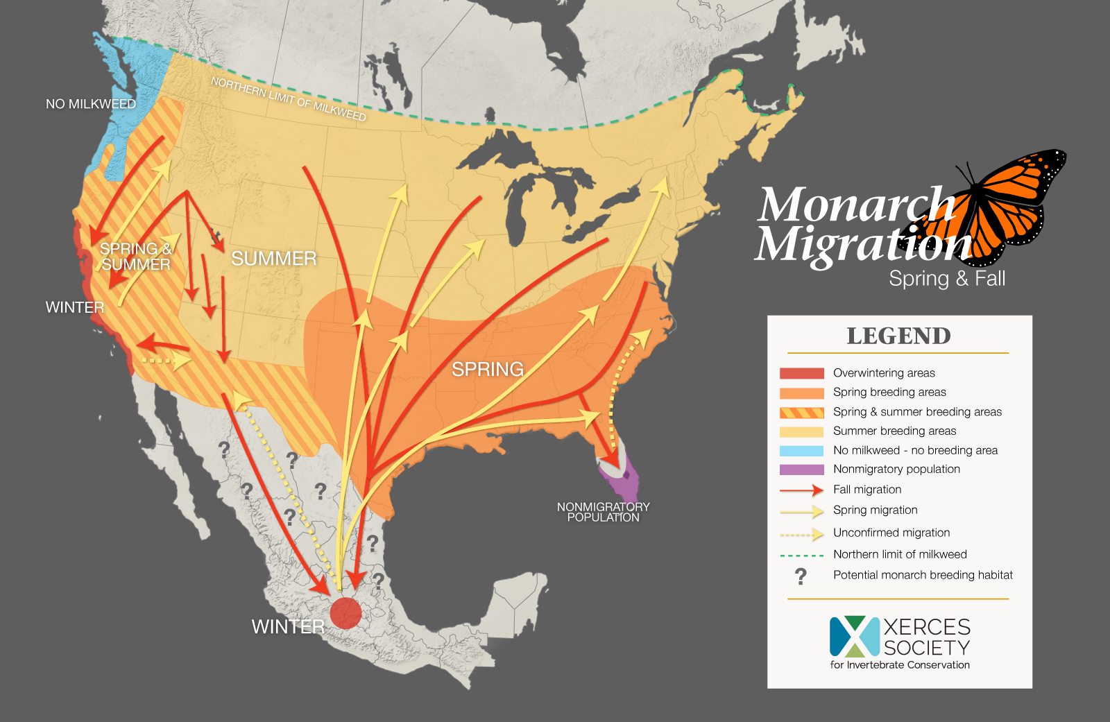 Monarch migration map - spring and fall